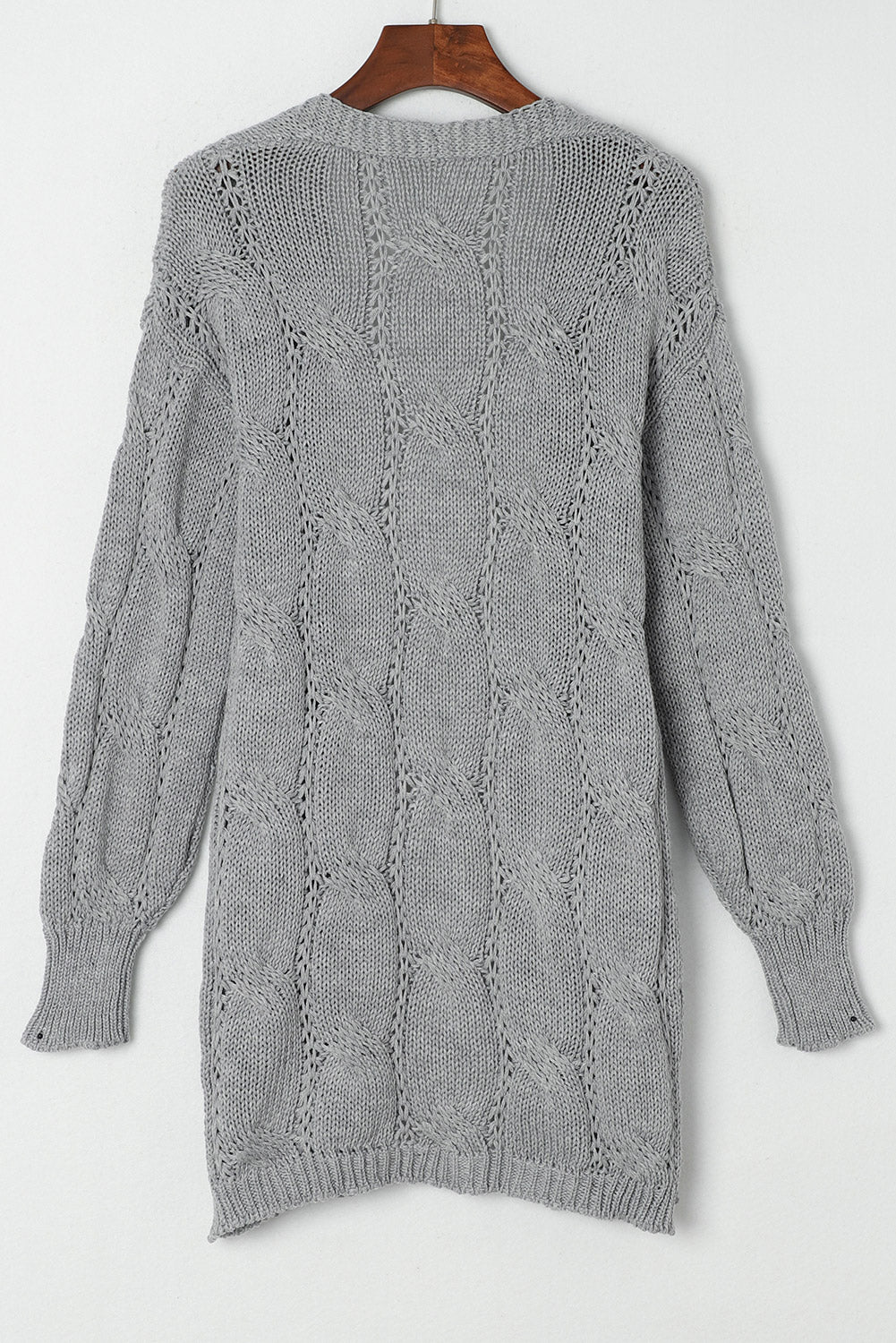 Ribbed Trim Eyelet Cable Knit Cardigan