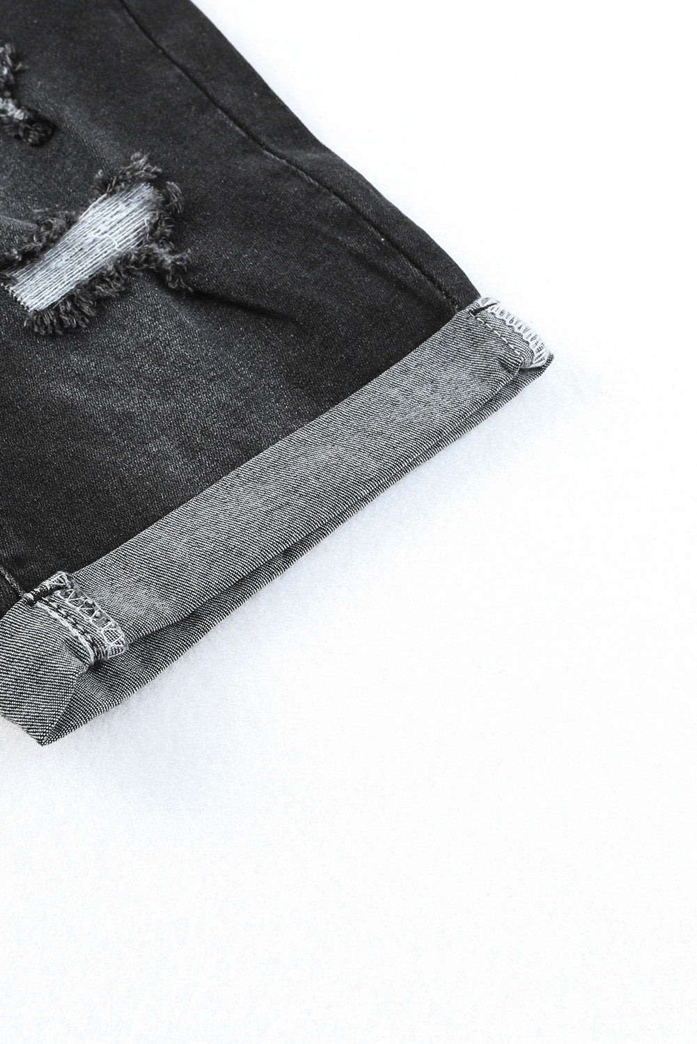 Black Roll-up Distressed Bermuda Denim Shorts