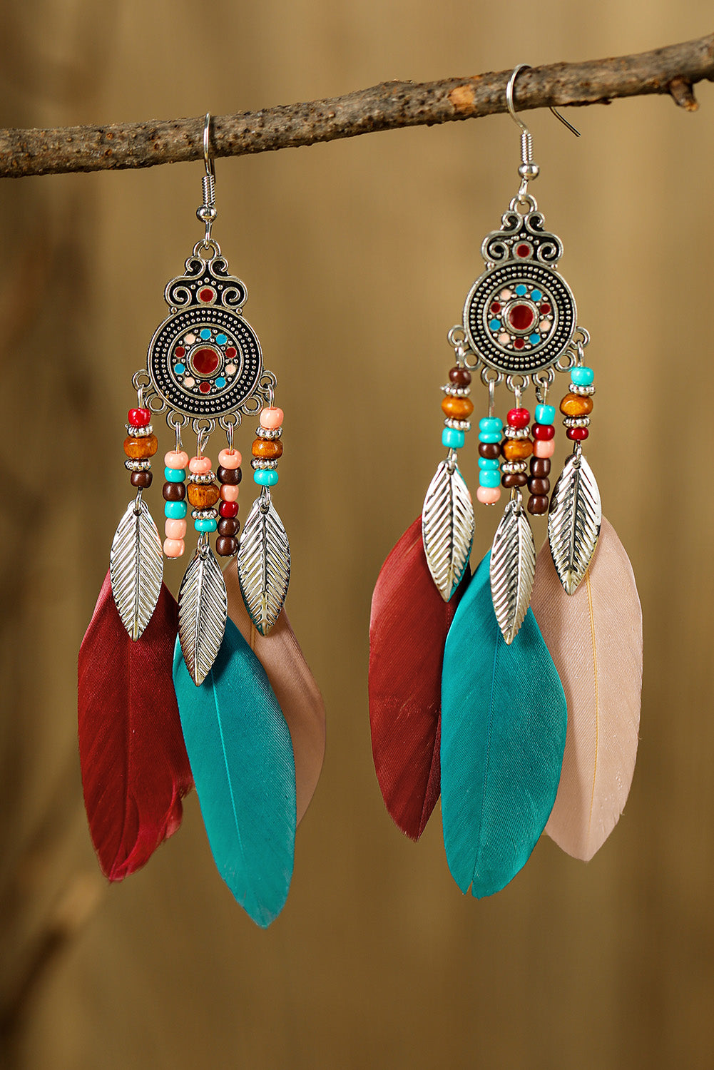 Multicolor Feather Dangle Bohemian Beading Earring