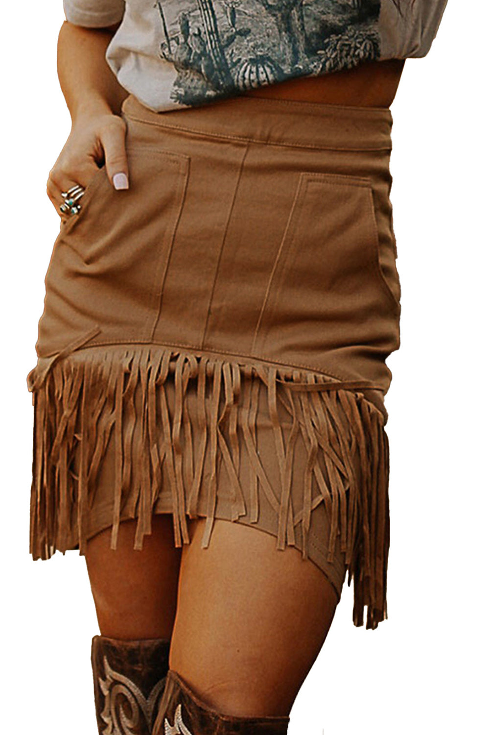 Tassel Zipped Pockets High Waist Mini Skirt