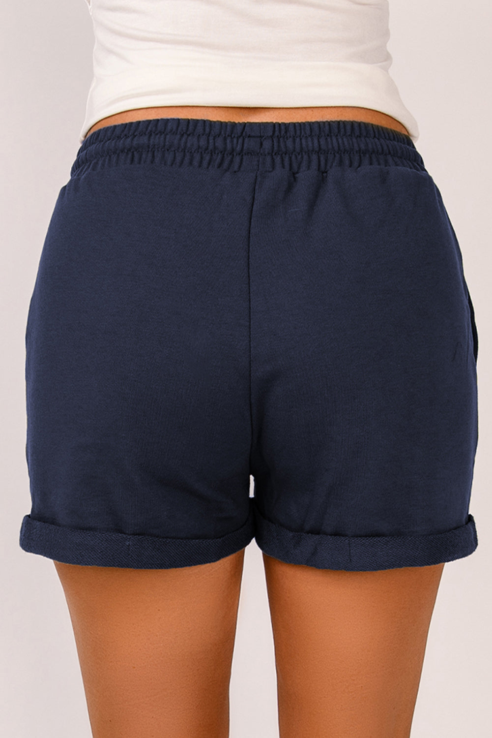Tie Waist Side Pockets Cuffed Lounge Shorts