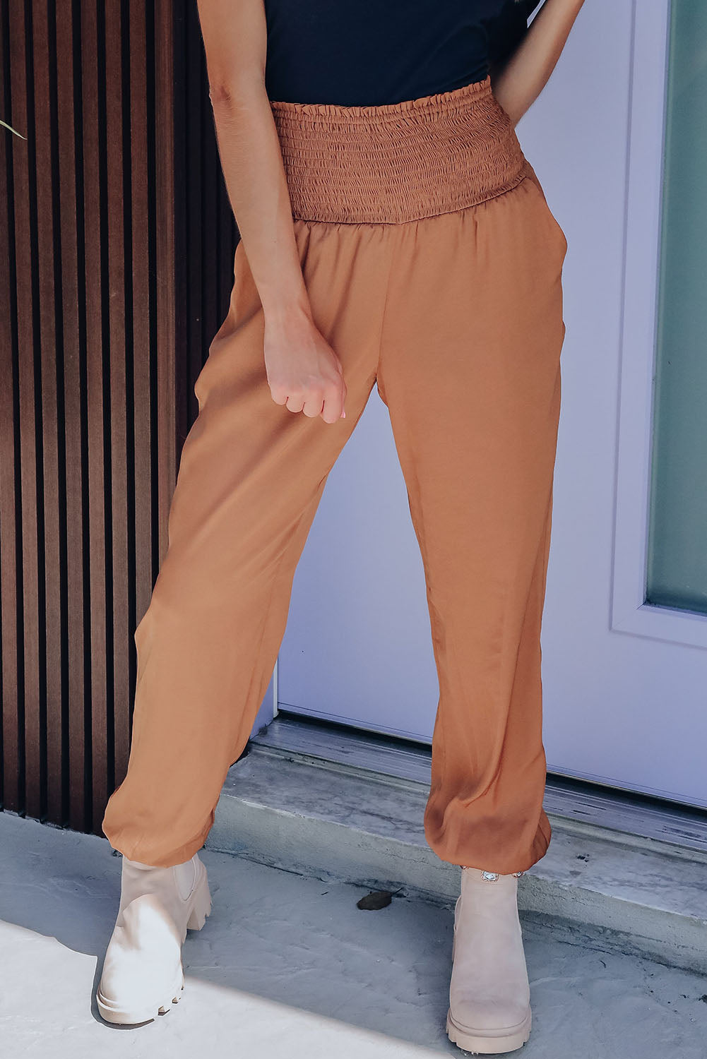 High Smocked Waist Joggers