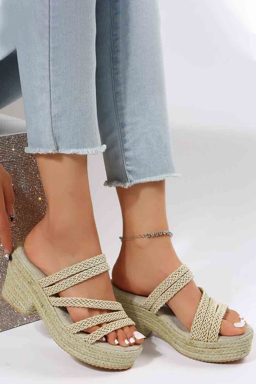 Braided Straps Slip-on Heeled Slippers