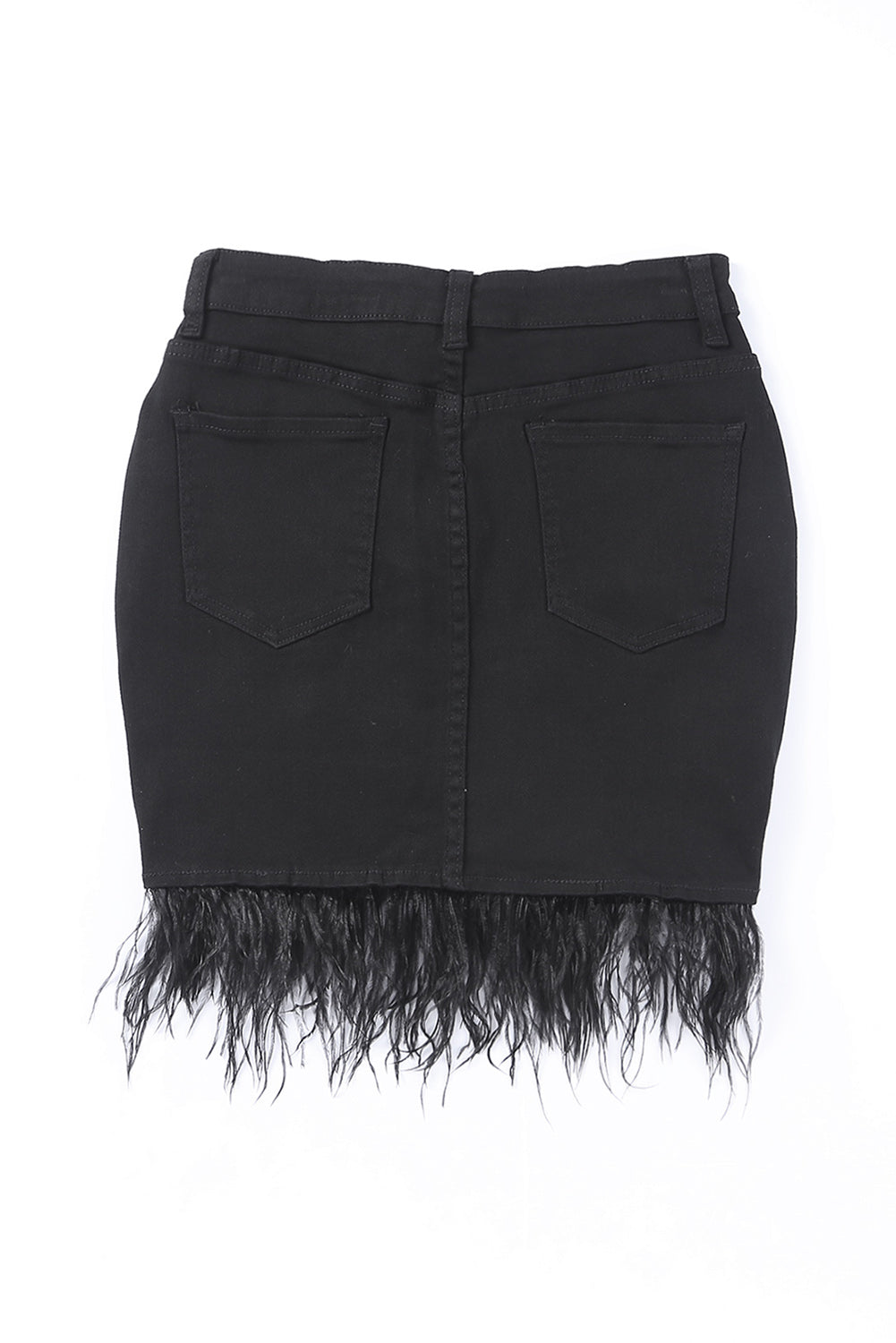 Feather Fringed Denim Skirt