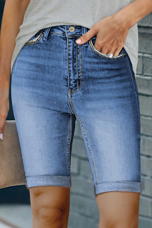 Acid Wash Roll-up Edge Bermuda Short Jeans
