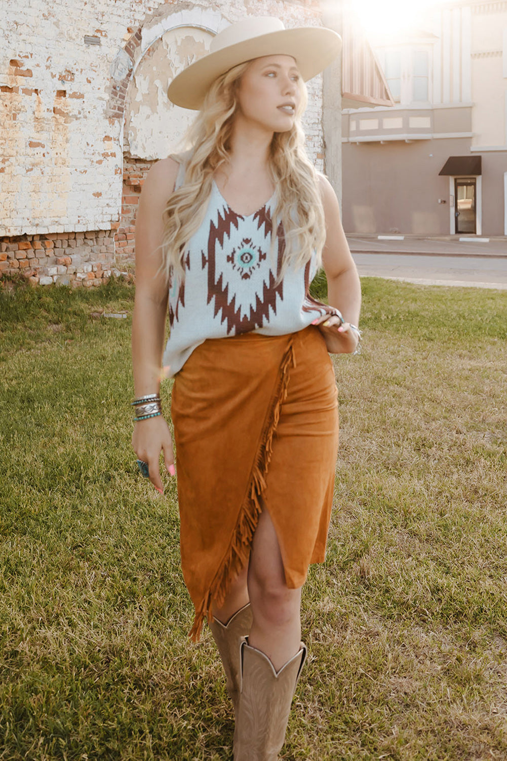 Fringed Wrap Western Midi Skirt