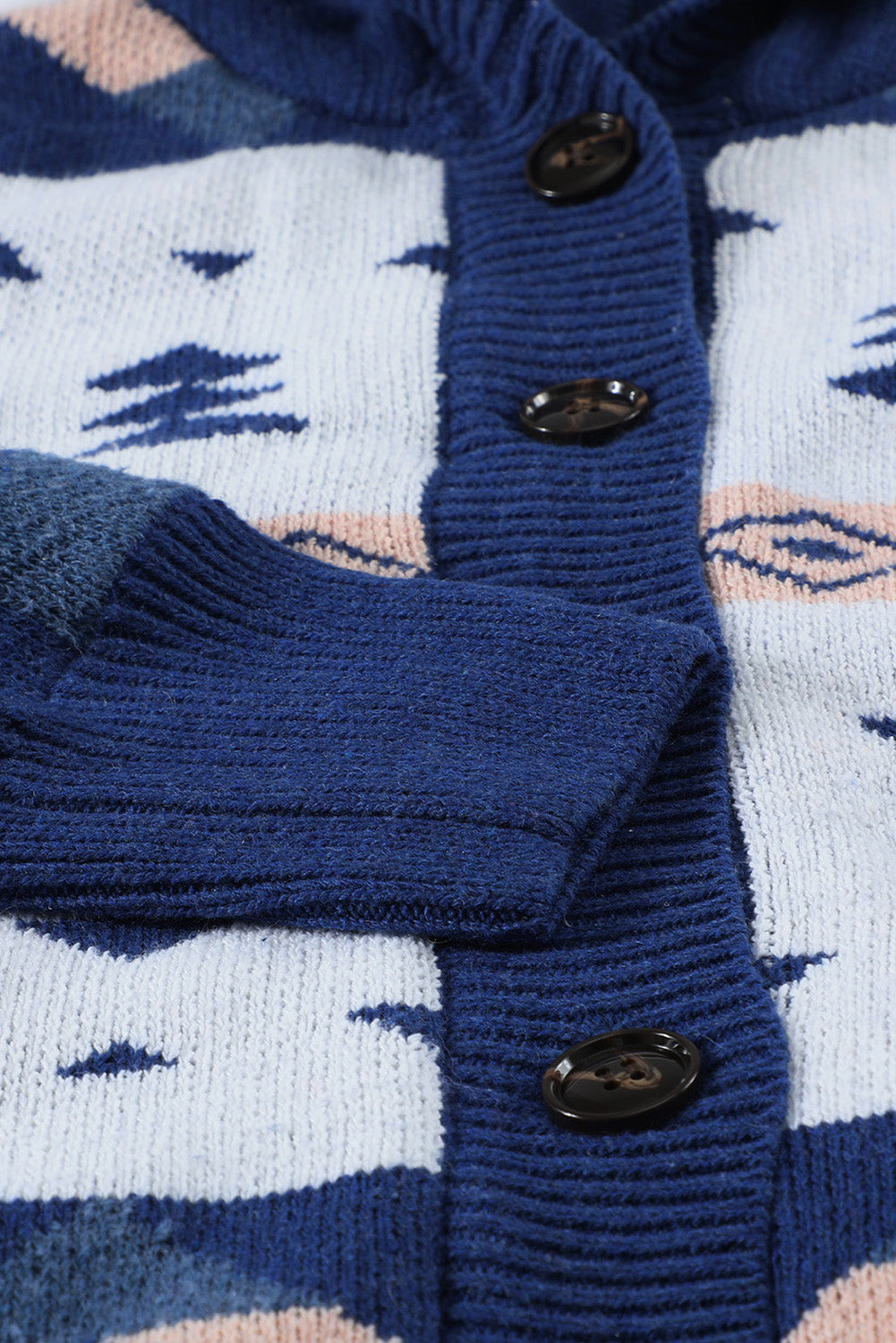 Retro Jacquard Pattern Buttoned Front Hooded Sweater