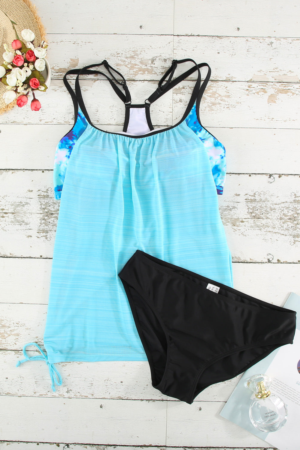 Plants Printed Lined Tankini Swimsuit