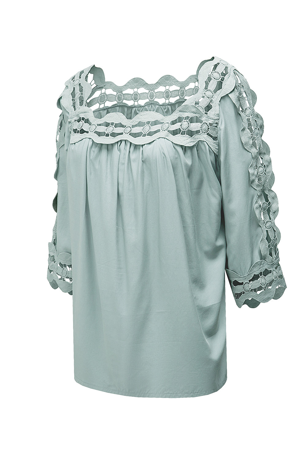 Green Drak Green Crochet Trim Hollow-out Blouse