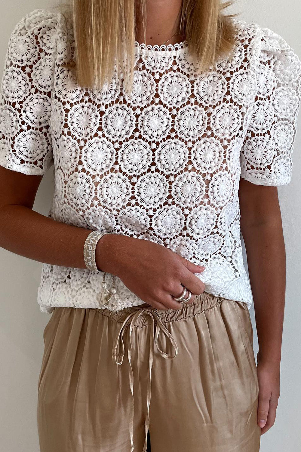 Crochet Lace Hollowed Short Sleeve Top