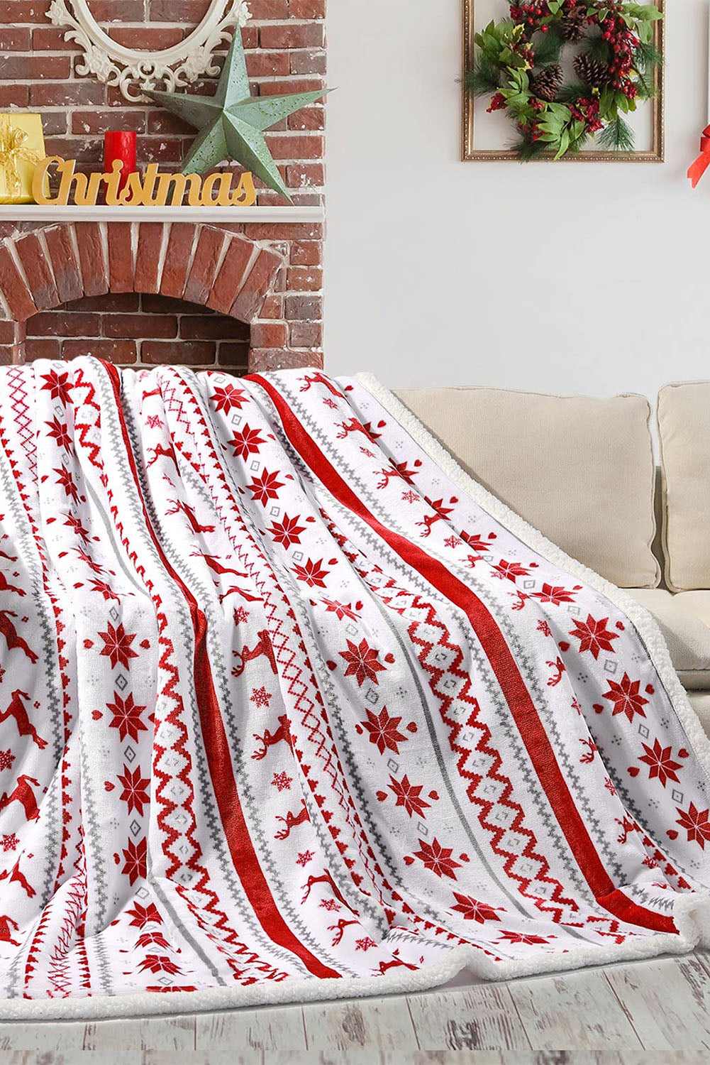 Multicolor Christmas Elk Geometric Knit Flannel Blanket 127*152cm