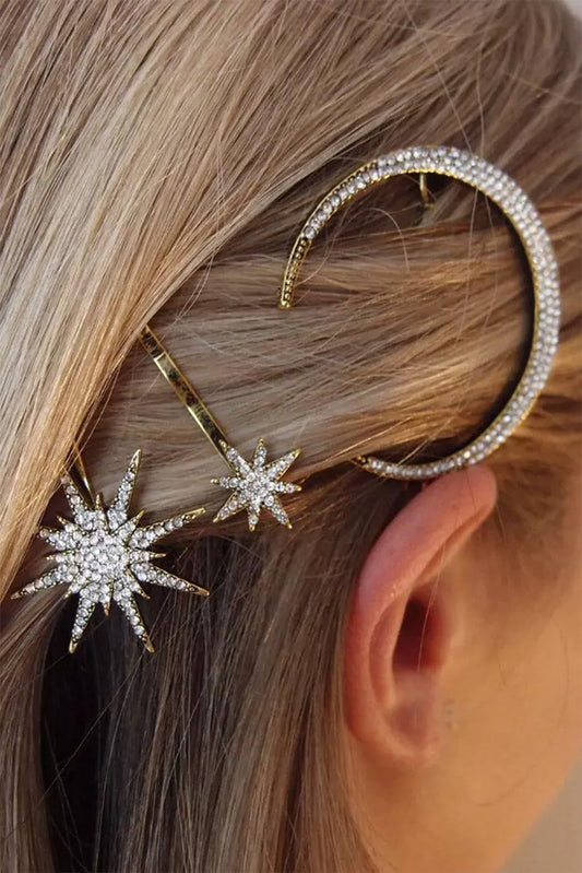 Moon Star Snowflake Rhinestone Hairpin