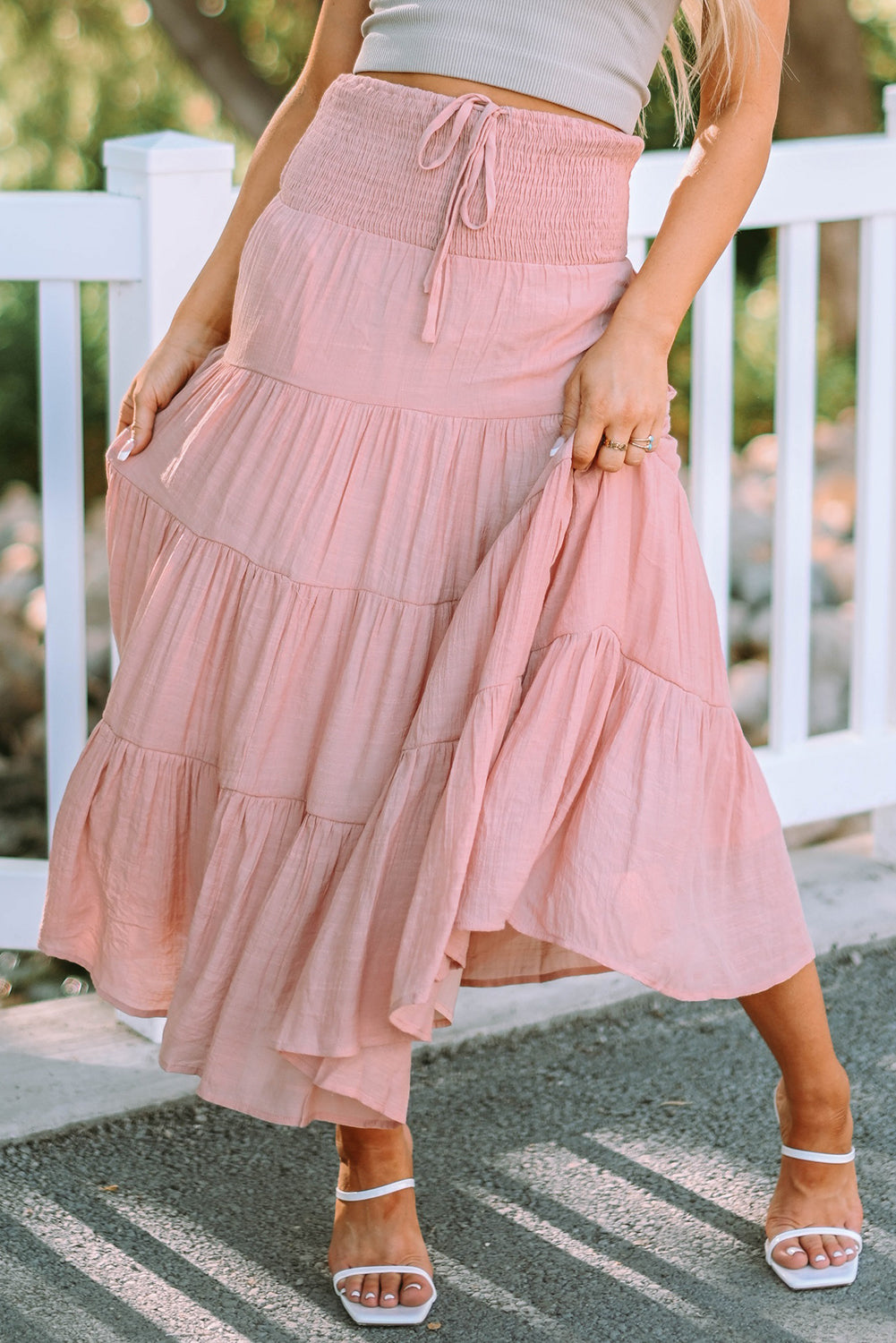 Smocked High Waist Tiered Maxi Skirt