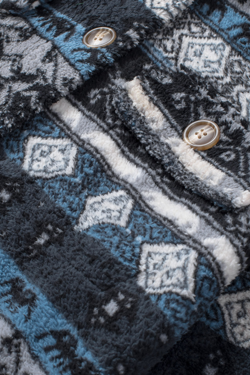 Tribal Print Pocket Buttoned Sherpa Jacket