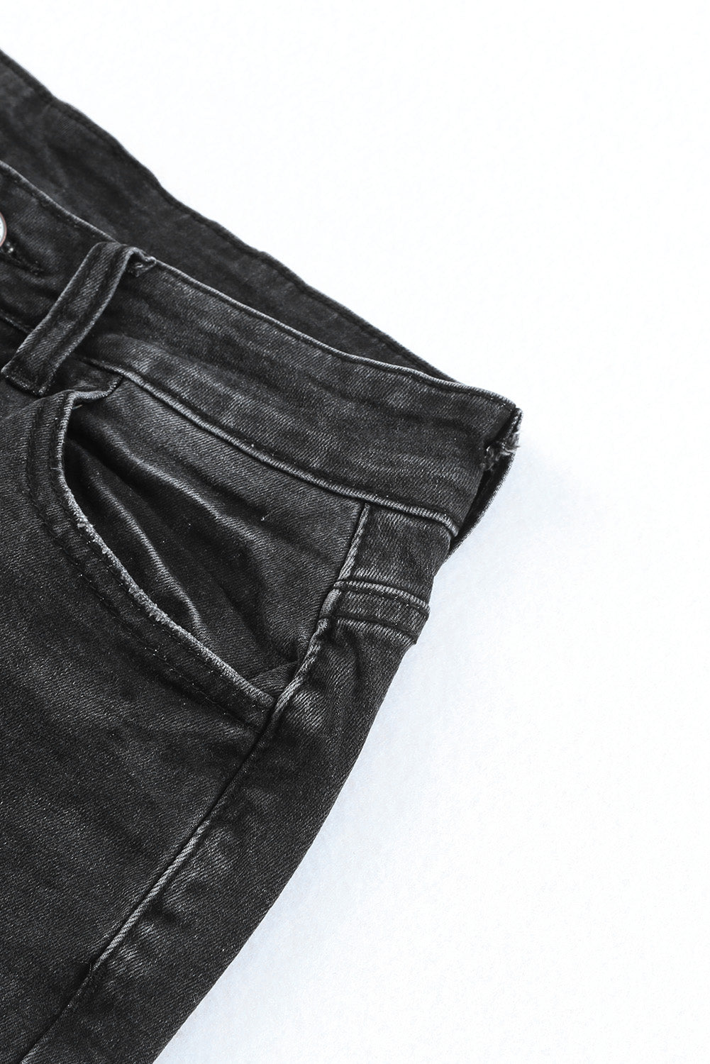 Black Roll-up Distressed Bermuda Denim Shorts
