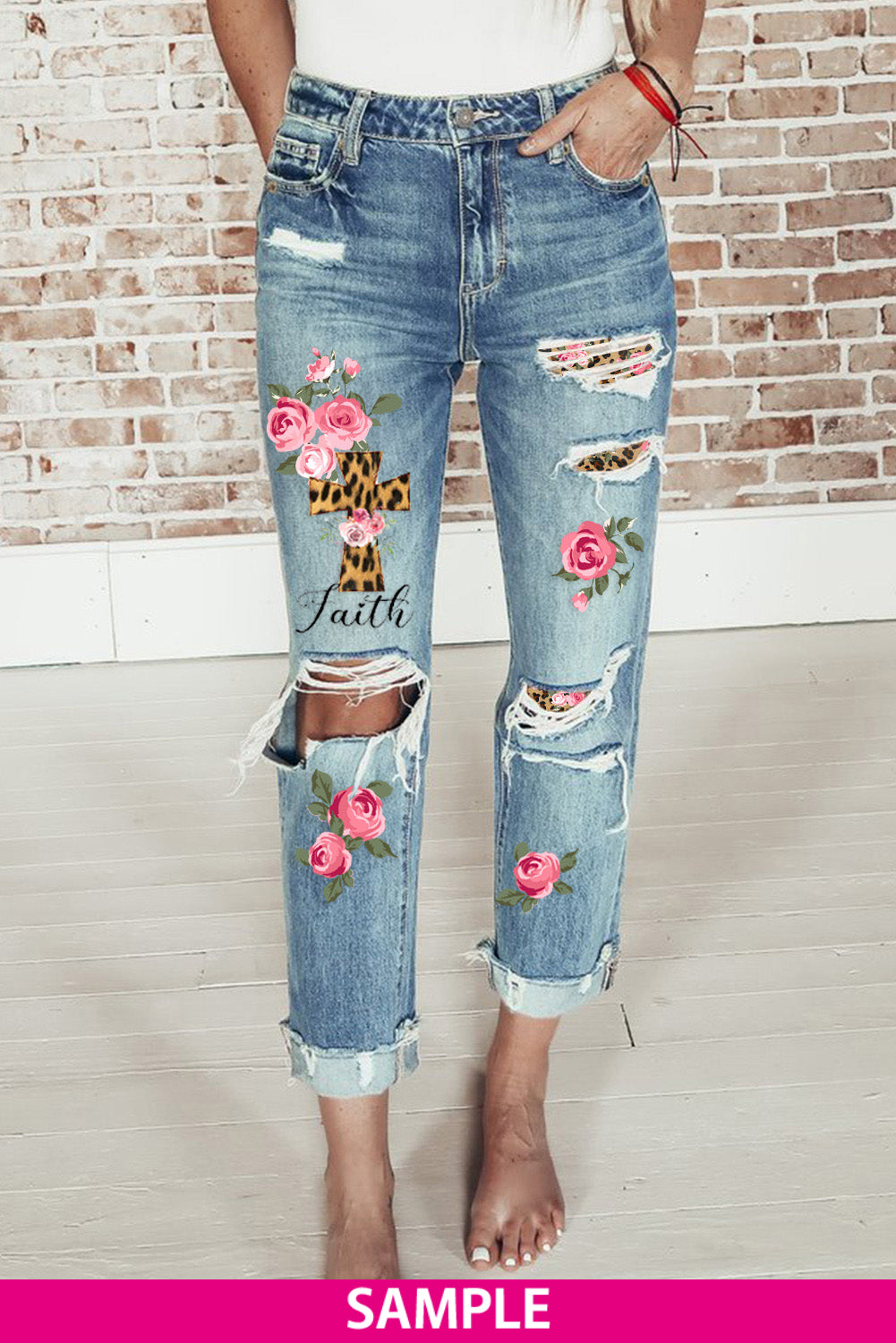 Distressed Straight Leg High Waist Jeans
