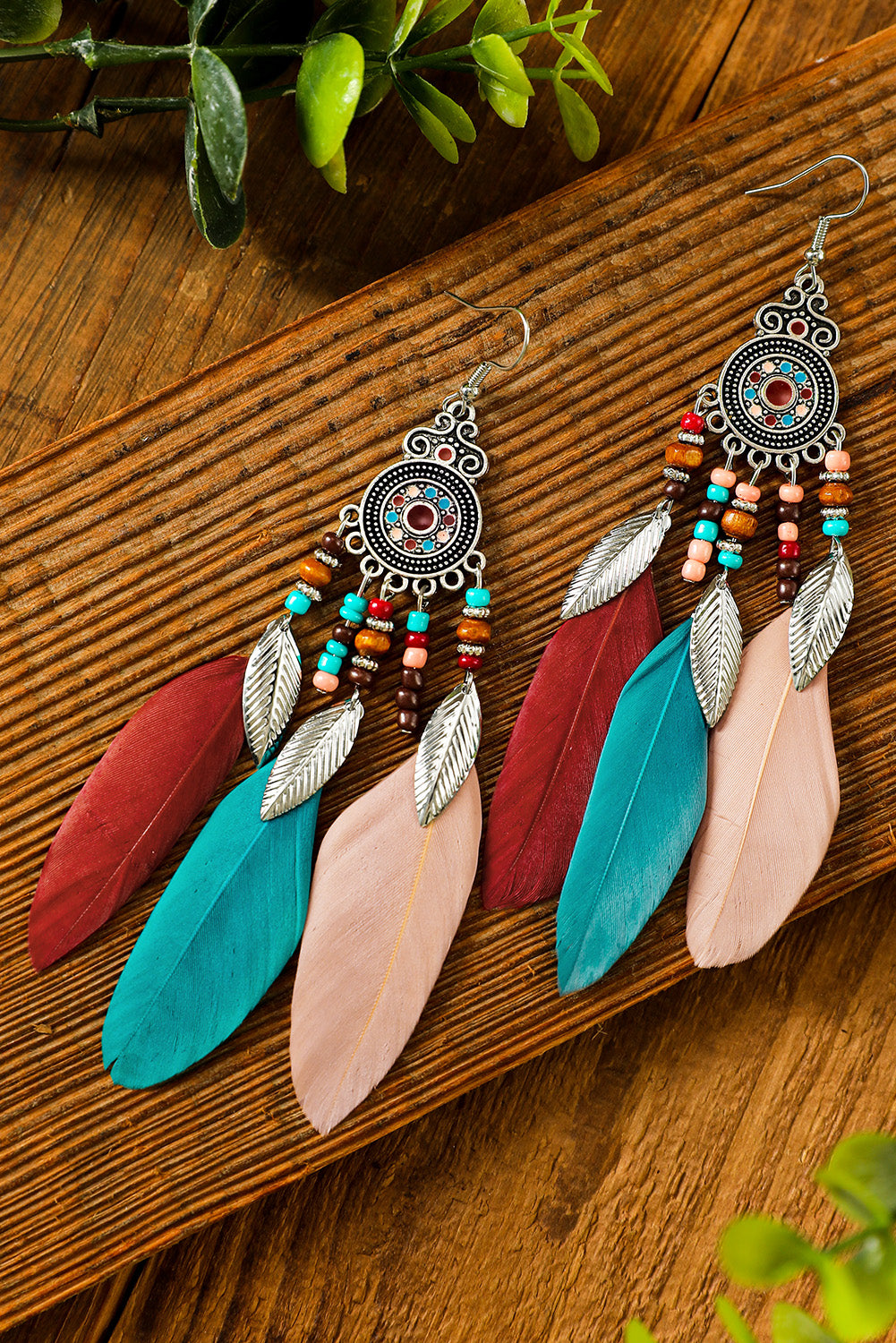 Multicolor Feather Dangle Bohemian Beading Earring