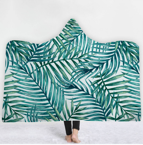 Hooded Thermal Fleece Blanket Coral Fleece Print Winter Warm Home Travel Portable Wearable Thick Hoodie Blanket For Adults Kids