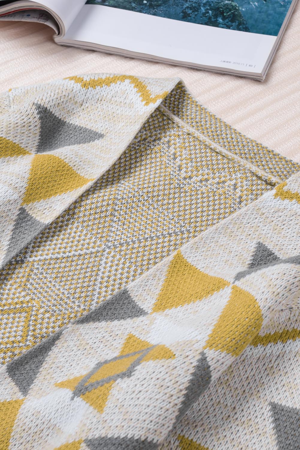 Geometric Print Open Front Knitted Cardigan