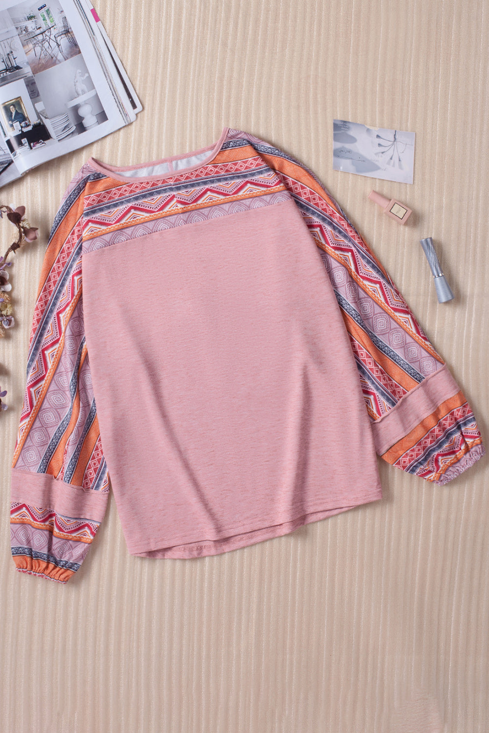 Geometric Print Raglan Sleeve Blouse