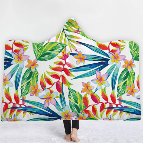 Hooded Thermal Fleece Blanket Coral Fleece Print Winter Warm Home Travel Portable Wearable Thick Hoodie Blanket For Adults Kids