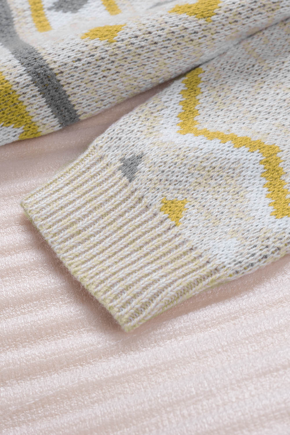 Geometric Print Open Front Knitted Cardigan