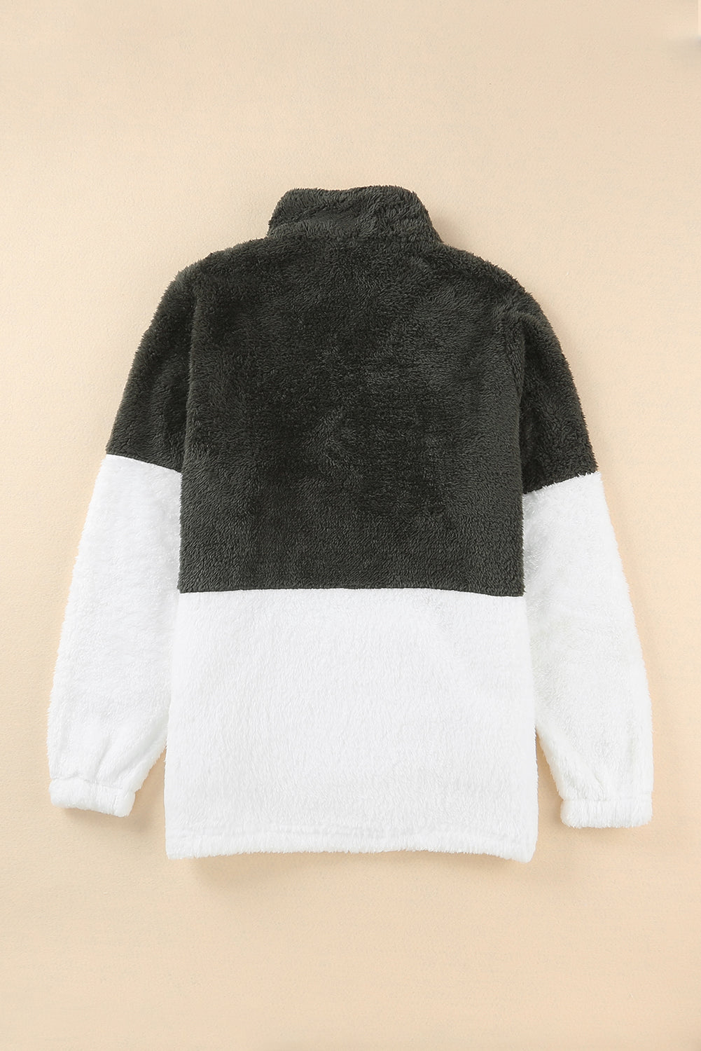 Charcoal White Zip Neck Oversize Fluffy Fleece Pullover