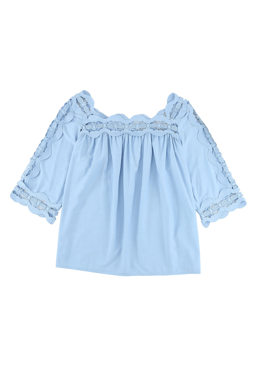 Green Drak Green Crochet Trim Hollow-out Blouse