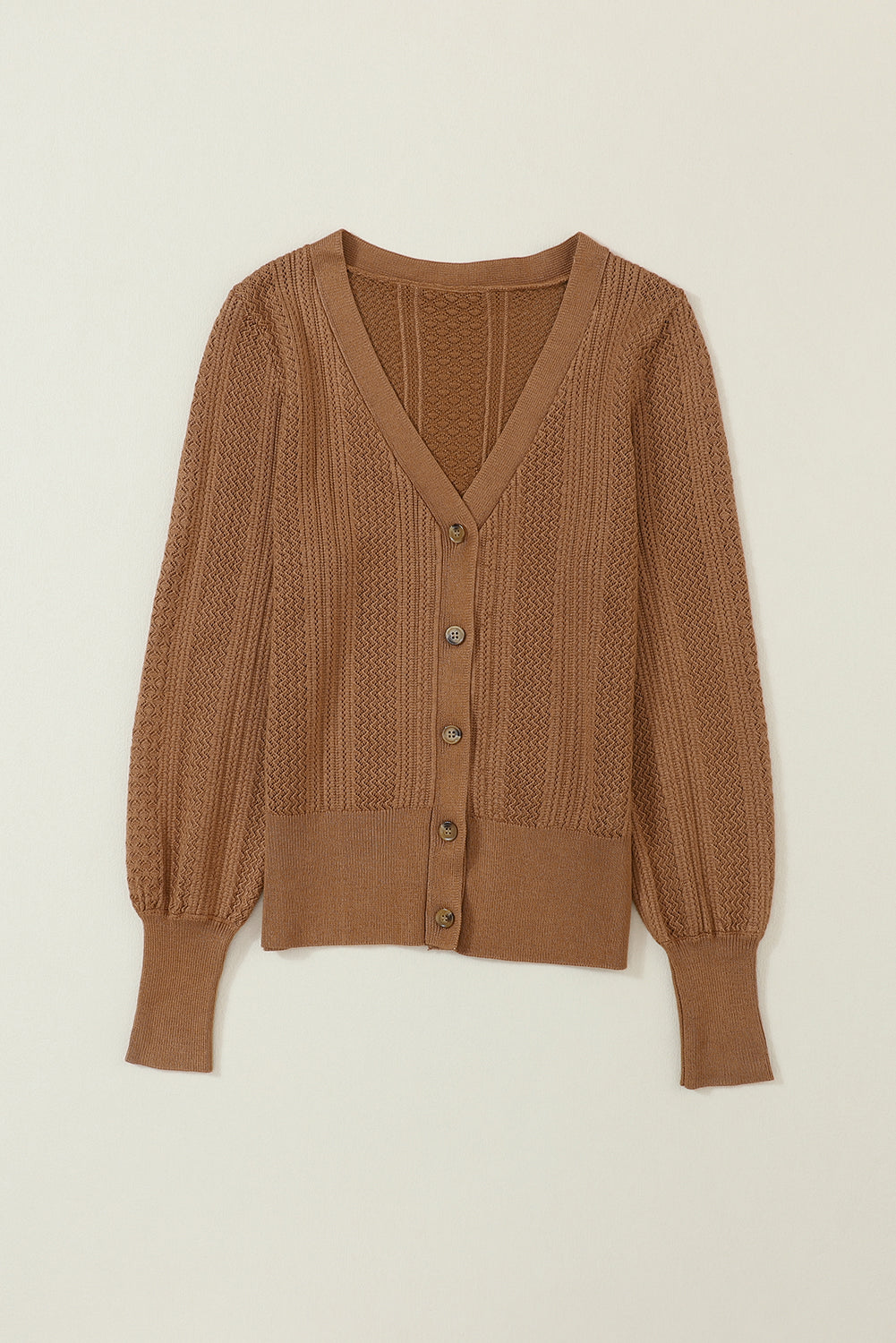 V Neck Buttoned Textured Sweater Cardigan