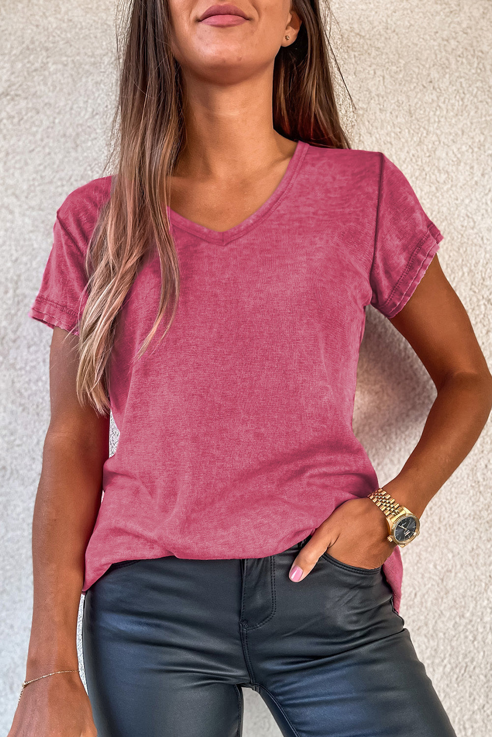 Mineral Washed V Neck Short Sleeve T Shirt