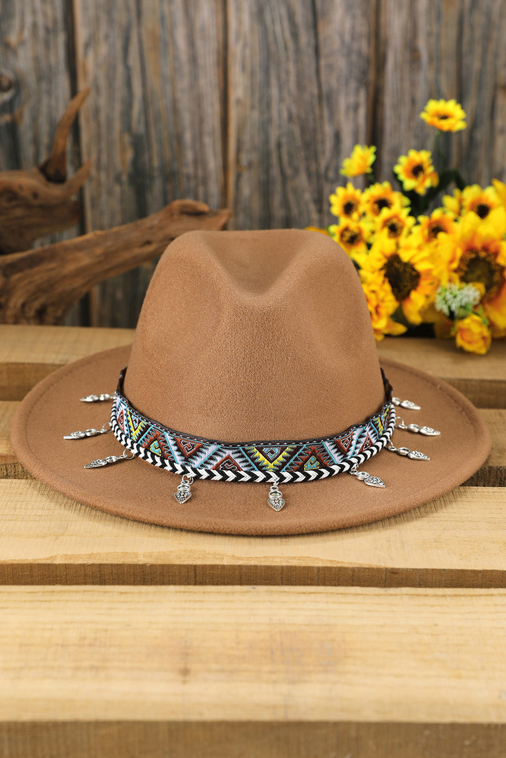 Khaki Silver Dangle Embroidery Decor Classic Jazz Bowler Hat