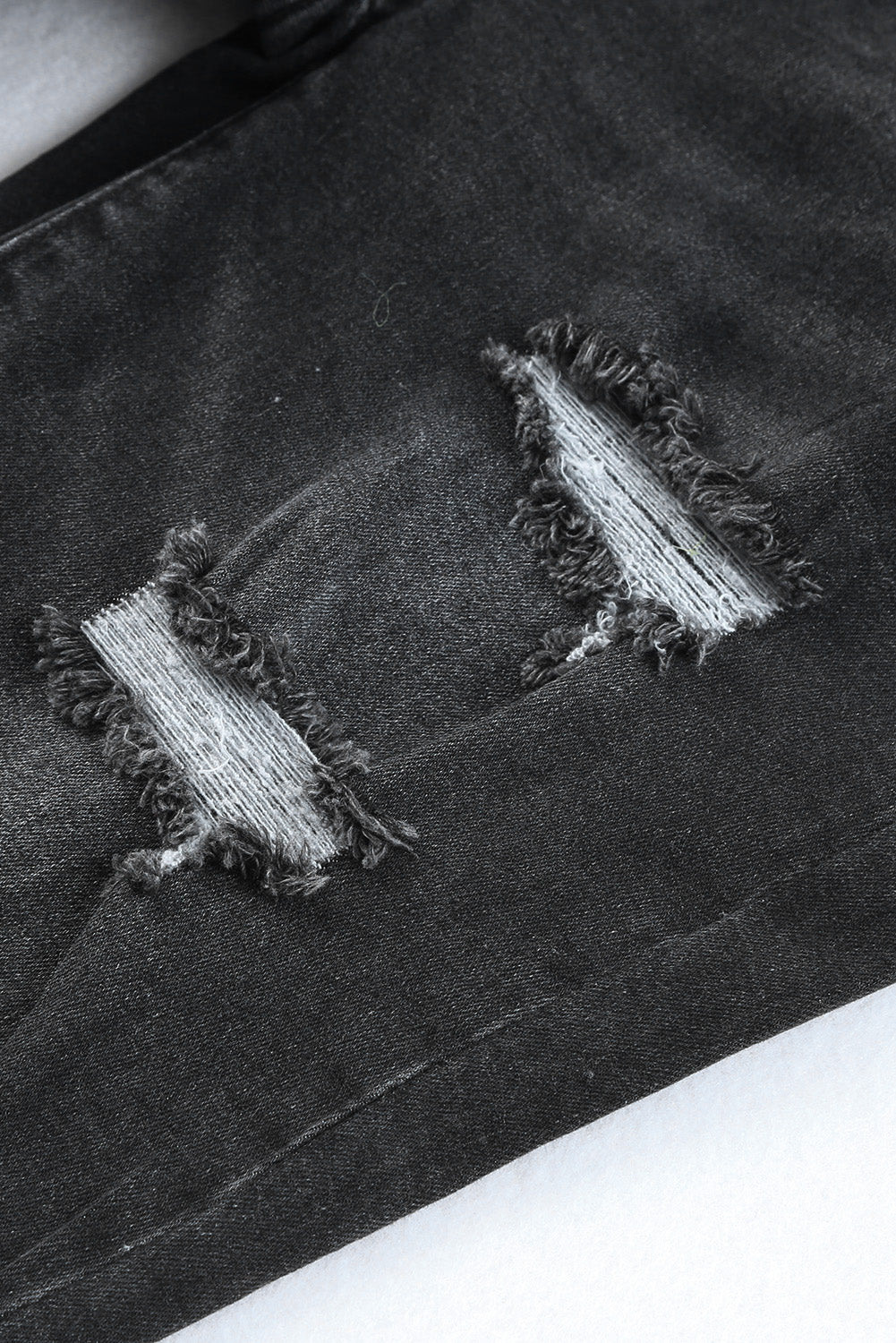 Black Roll-up Distressed Bermuda Denim Shorts