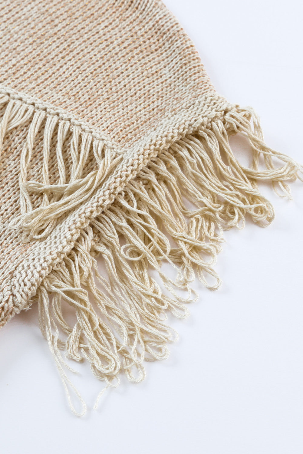 Khaki Crochet Knitted Fringed Short Sleeve Top