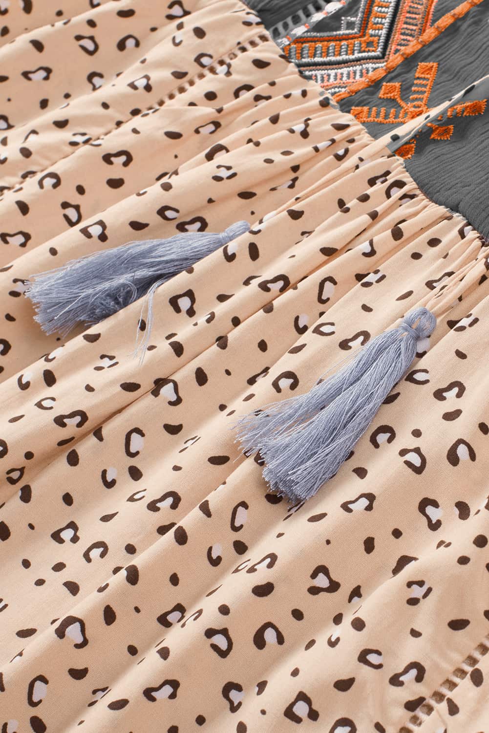 Khaki Geometric Leopard Patchwork Short Sleeve Top