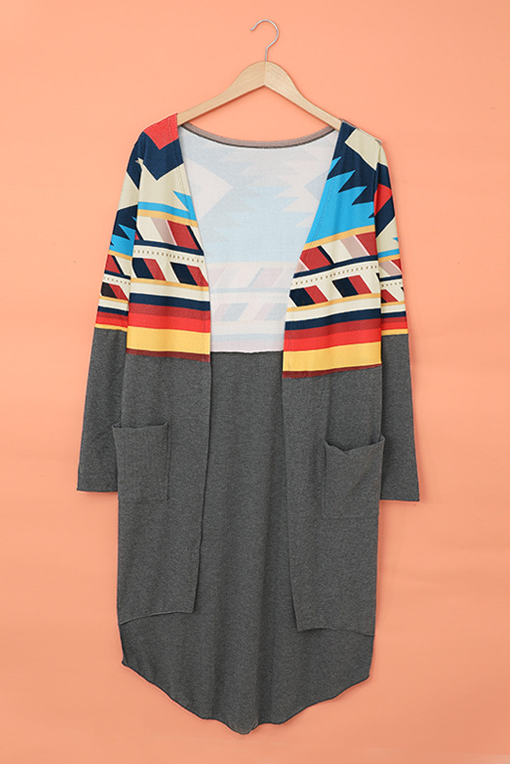 Tribal Printed Open Front Long Cardigan
