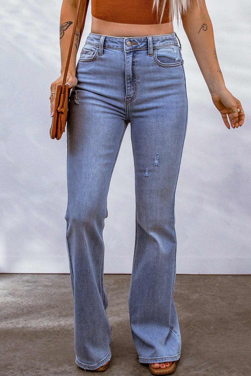 Distressed High Waist Flare Jeans