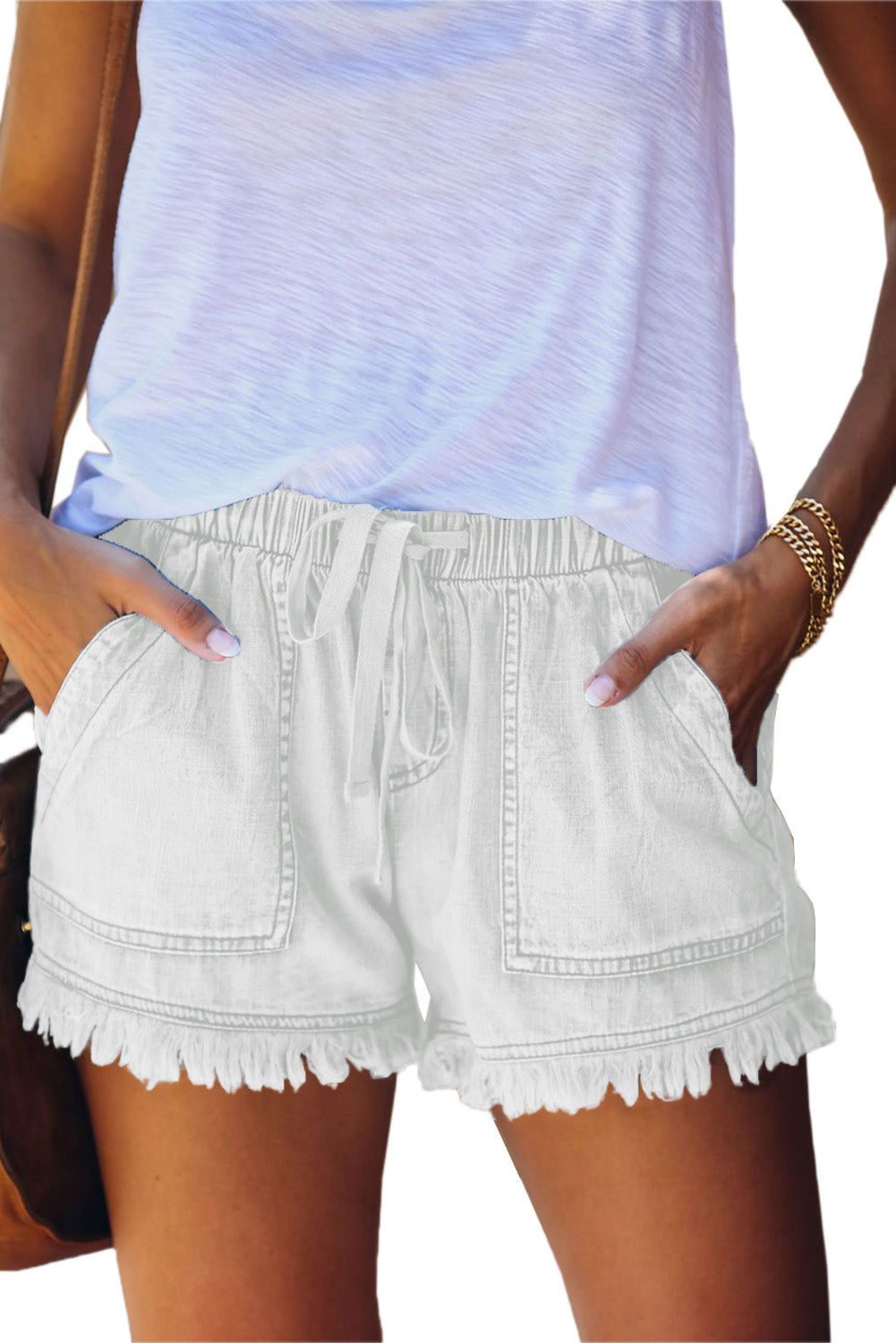 Casual Pocketed Frayed Denim Shorts