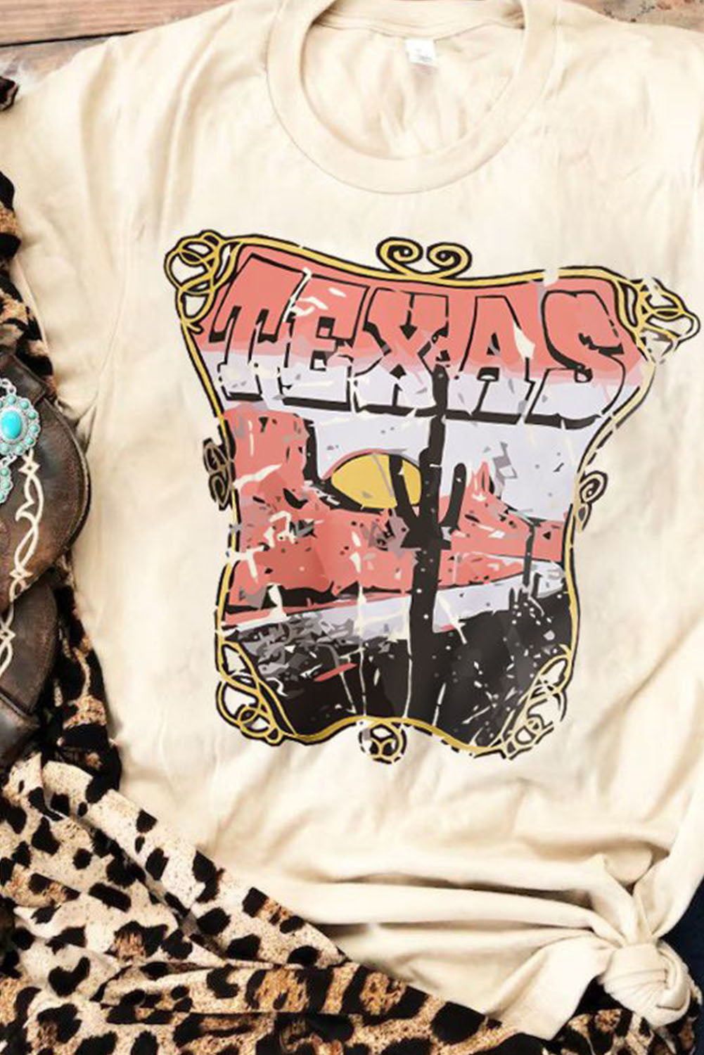 Khaki MOMLIFE Slogan Graphic Print Crew Neck T Shirt