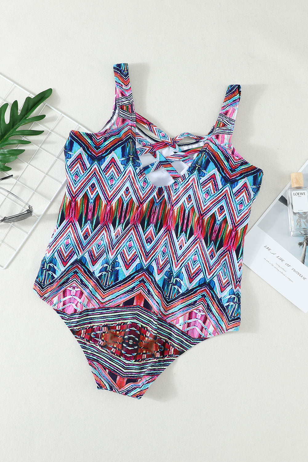 Floral Print Criss Cross U-neck One-piece Swimsuit