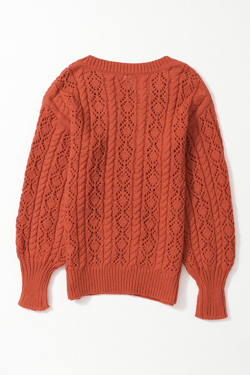 Orange Exquisite Knitted Drop Shoulder Puff Sleeve Sweater