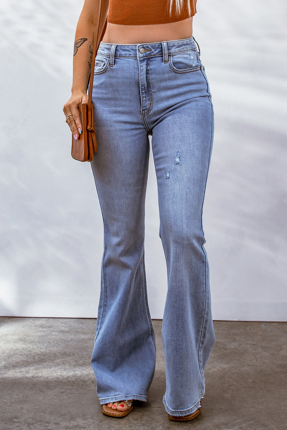 Distressed High Waist Flare Jeans