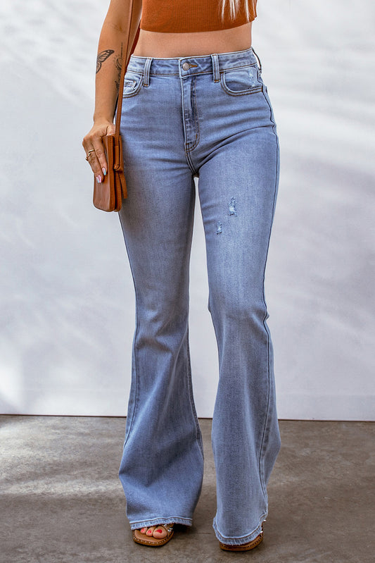 Distressed High Waist Flare Jeans