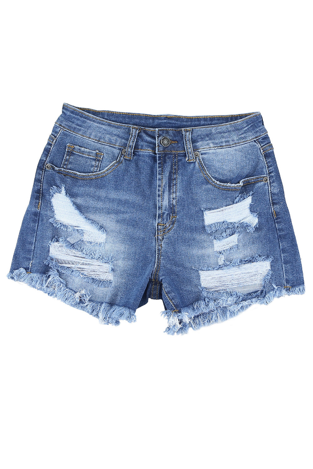 Raw Hem Distressed High Rise Denim Shorts