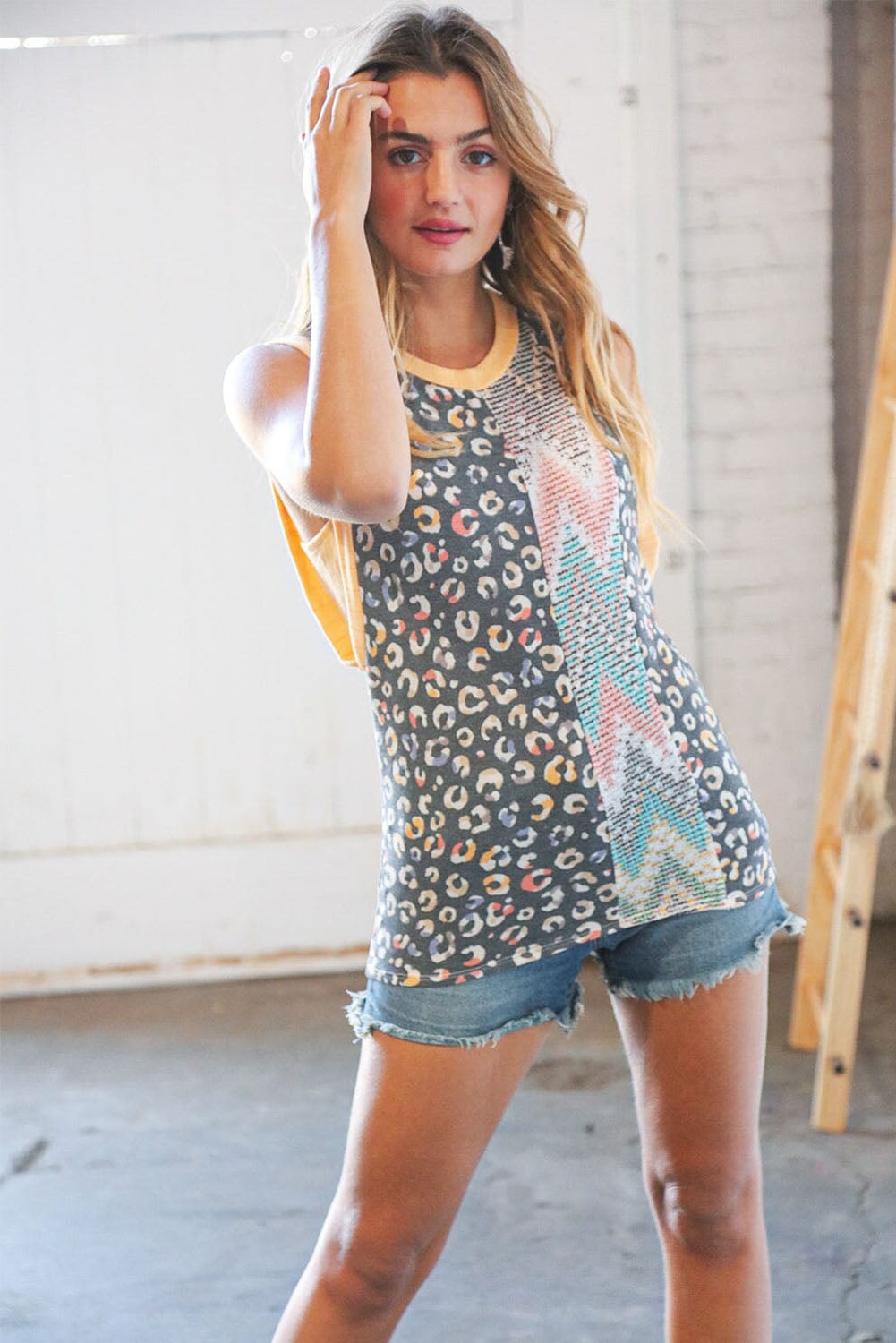 Multicolor Contrast Trim Color Block V Neck Tank Top