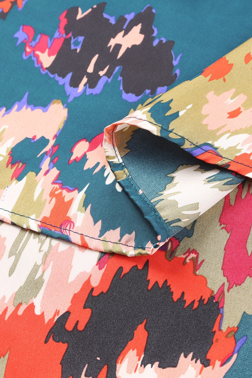 Graffiti Printed V Neck Puff Sleeve Blouse