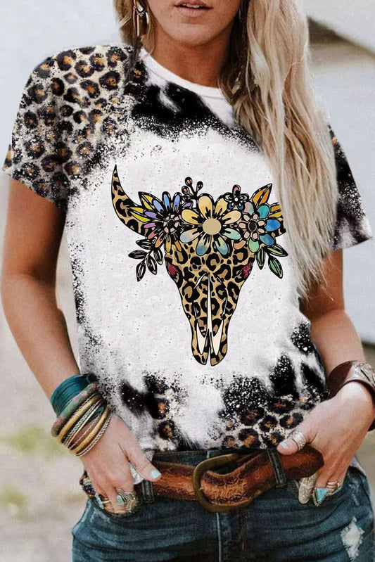 Floral Steer Bleached T-shirt