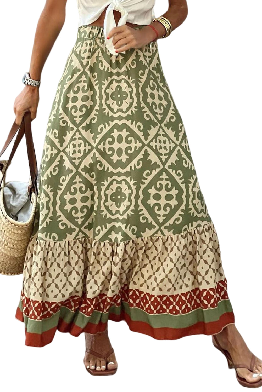 Boho Patchwork Pattern A-line Maxi Skirt