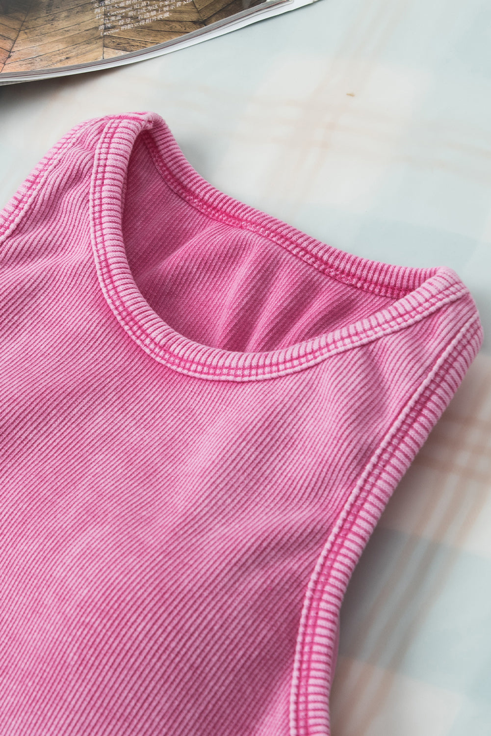 Pink Ribbed Mineral Wash Racerback Cropped Tank Top