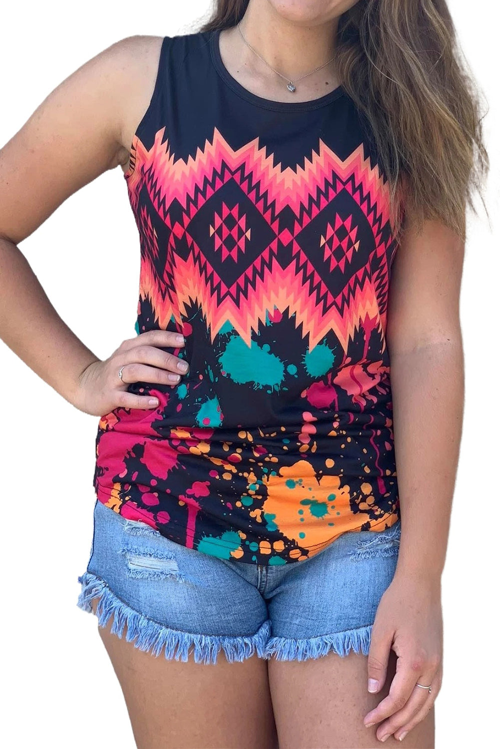 Tribal Tie-dye Print Tank Top