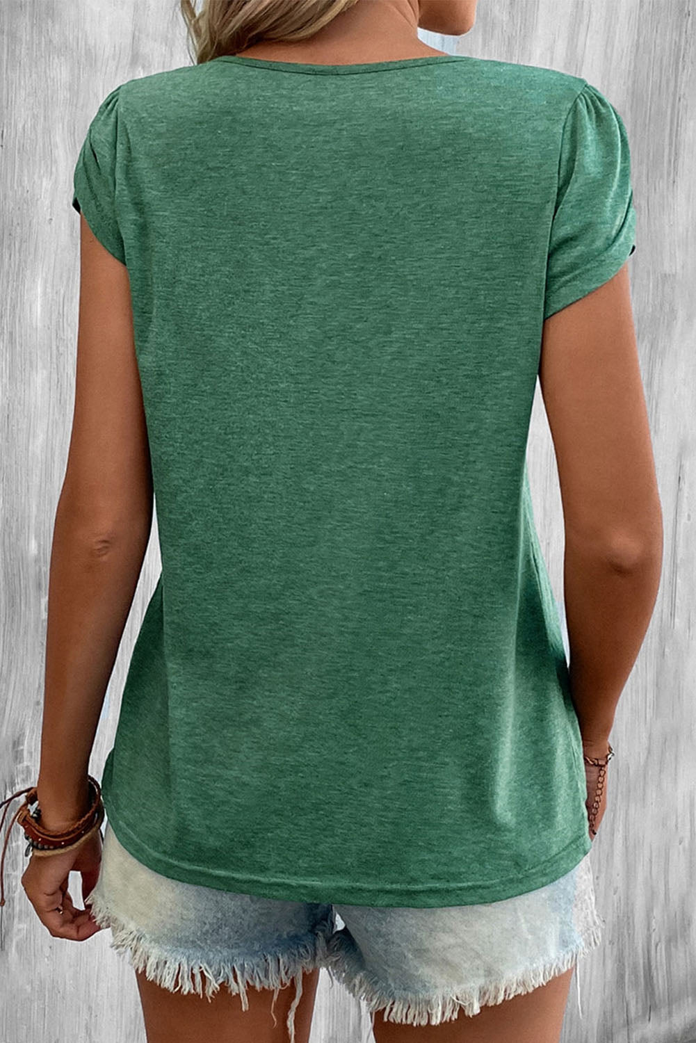 Green Strappy V Neck Overlap Short Sleeve Top